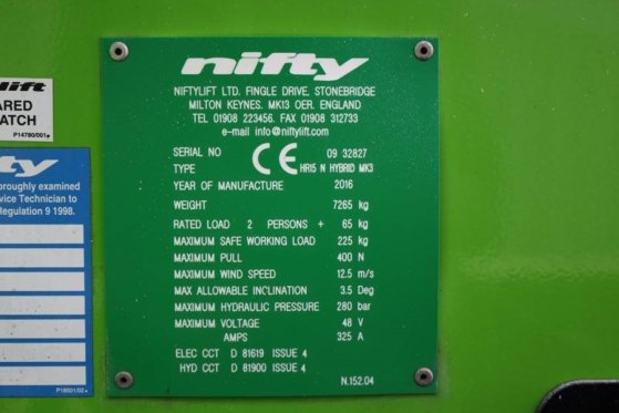 Niftylift HR15N Hybrid MK3 Hybrid, 4x2 Drive, 15.5m Working Niftylift HR15N Hybrid MK3 Hybrid, 4x2 Drive, 15.5m Working 20...