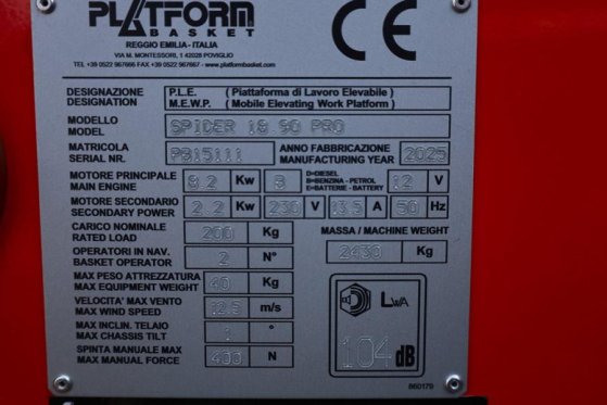 Platform Basket Spider 18.90 PRO CE Declaration, Valid inspection, Platform Basket Spider 18.90 PRO CE Declaration, Valid ...