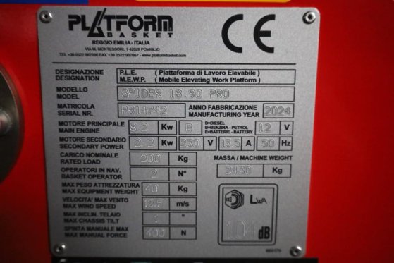 Platform Basket Spider 18.90 PRO CE Declaration, Valid inspection, Platform Basket Spider 18.90 PRO CE Declaration, Valid ...