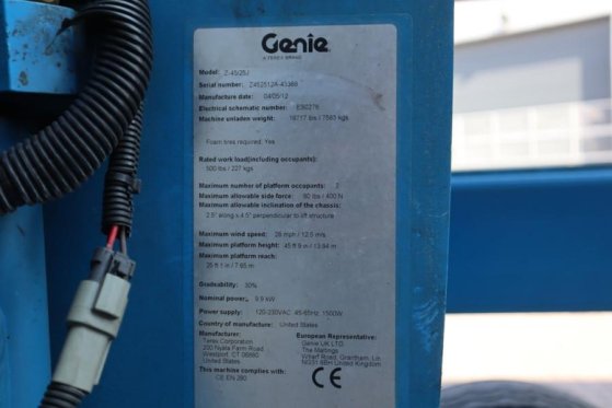 Genie Z45/25J As-Is, Bi-Energy Diesel / Battery, 4x2 Dri Z45/25J As-Is, Bi-Energy Diesel / Battery, 4x2 Dri 2012 2 image 18