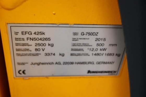 Jungheinrich EFG425K Valid inspection, *Guarantee! Electric, Li EFG425K Valid inspection, *Guarantee! Electric, Li 2015 2 ...