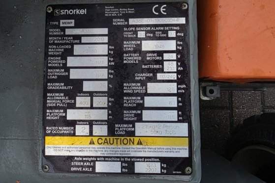 Snorkel A38E As-Is, Electric, 13.5m Working Height, 6.1m R A38E As-Is, Electric, 13.5m Working Height, 6.1m R 2019 2 image 21