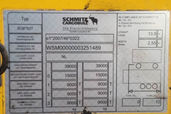 Schmitz CARG SCB3ST CoC Documents, TuV Loading Certificate Schmitz Cargobull CARG SCB3ST CoC Documents, TuV Loading Certif...
