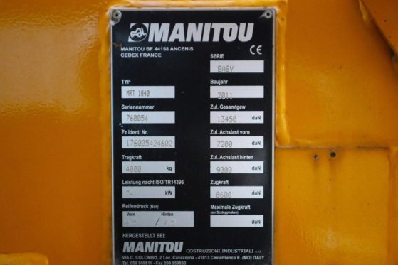 Manitou MRT1840 EASY Diesel, 4x4x4 Drive, 18m Lifting Heig 10151 2011 2 image 21