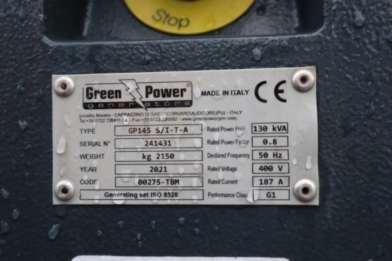 Green Power GP 145 S/I-T-A Diesel, Three-phase power 143 KVA, Green Power GP 145 S/I-T-A Diesel, Three-phase power 143 KVA...