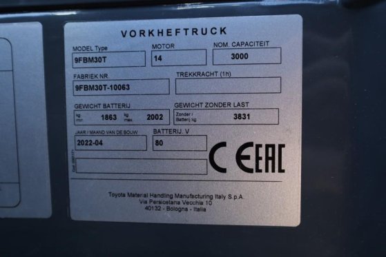 Toyota 9FBM30T Valid inspection, *Guarantee! Electric, 47 9FBM30T Valid inspection, *Guarantee! Electric, 47 2022 2 Forkli...