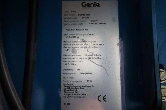Genie S125 Diesel, 4x4x4 Drive, 40.1m Working Height, 24 S125 Diesel, 4x4x4 Drive, 40.1m Working Height, 24 2016 2 image 21