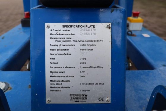 JLG Power Tower Electric, 5.10m Working Height, 250kg Power Tower Electric, 5.10m Working Height, 250kg 2017 2 image 18