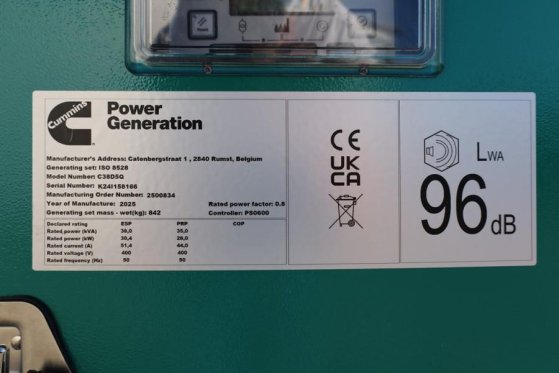 Cummins C38D5QS Declaration of Conformity, Diesel, 38kVA, C38D5QS Declaration of Conformity, Diesel, 38kVA, 2025 2 Generat...