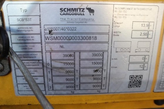 Schmitz Cargobull SCB3ST CoC Documents, TuV Loading Certificate, Dut Schmitz Cargobull SCB3ST CoC Documents, TuV Loading C...