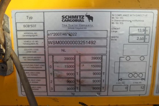 Schmitz Cargobull SCB3ST CoC Documents, TuV Loading Certificate, Dut Schmitz Cargobull SCB3ST CoC Documents, TuV Loading C...