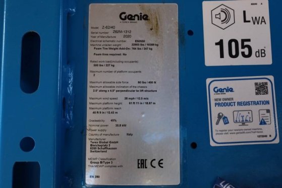 Genie Z62/40 Diesel, 4x4 Drive, 20.9 m Working Height, 1 Z62/40 Diesel, 4x4 Drive, 20.9 m Working Height, 1 2020 2 image 21