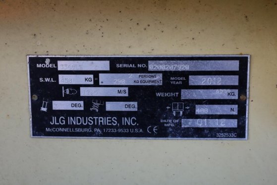 JLG 3369LE Electric, 12m Working Height, 450kg Capacit 3369LE Electric, 12m Working Height, 450kg Capacit 2012 2 Scissor L...