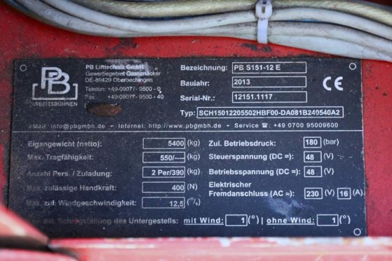 PB LIFT S151-12E Electric, 15m Working Height, 550kg PB LIFT S151-12E Electric, 15m Working Height, 550kg 2013 2 Scissor L...