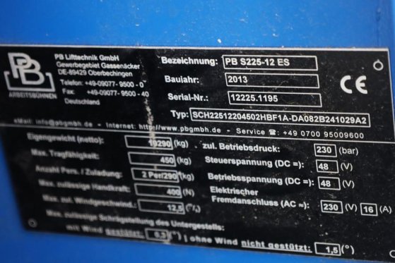 PB LIFT S225-12ES Electric, 22.5m Working Height, 450 PB LIFT S225-12ES Electric, 22.5m Working Height, 450 2013 2 Scissor...