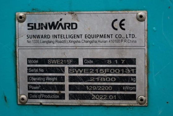 Sunward SWE215F Excl Bucket, Digging depth: 6.440 mm, Digg Sunward SWE215F Excl Bucket, Digging depth: 6.440 mm, Digg 2022...