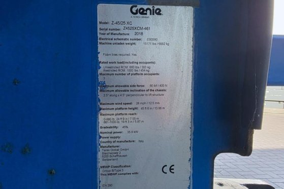 Genie Z45/25 XC Diesel, 4x4 Drive, 16m Working Height, 7 Z45/25 XC Diesel, 4x4 Drive, 16m Working Height, 7 2018 2 image 21