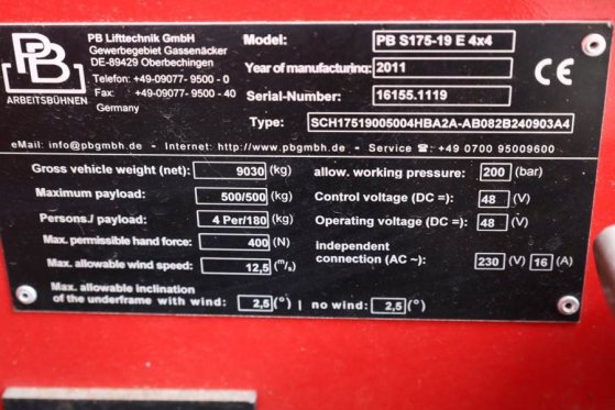 PB LIFT S175-19E 4x4 Electric, 4x4 Drive, 18.1m Worki PB LIFT S175-19E 4x4 Electric, 4x4 Drive, 18.1m Worki 2011 2 Scissor...