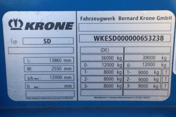 Krone SD Dutch Registration, 3-Axle, Lift Axle, Air Susp 9357 2015 2 image 6