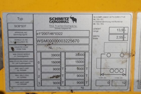 Schmitz Cargobull SCB3ST CoC Documents, Dutch Registration, 3-Axle, Schmitz Cargobull SCB3ST CoC Documents, Dutch Registra...