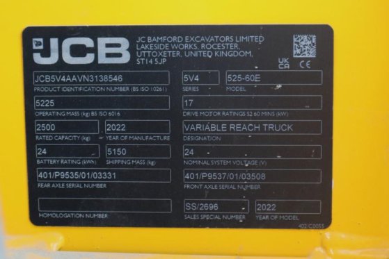 JCB 525-60E Fully Electric, 2500kg Capacity, 6m Liftin 525-60E Fully Electric, 2500kg Capacity, 6m Liftin 2022 2 image 6