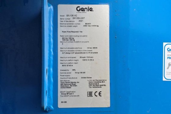 Genie SX135XC Diesel, 43m Working Height, 27.5m Reach, B SX135XC Diesel, 43m Working Height, 27.5m Reach, B 2021 2 image 51