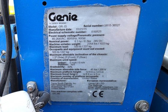 Genie GR15 Electric, 6.5m Working Height, 227kg Capacity GR15 Electric, 6.5m Working Height, 227kg Capacity 2014 2 image 32
