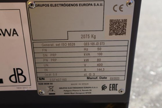 Atlas Copco QES 105 JD ST3 Valid inspection, Diesel, 105 kVA QES 105 JD ST3 Valid inspection, Diesel, 105 kVA 2023 2 Gener...