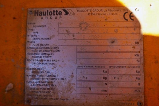 Haulotte Compact 10 Electric, 10m Working Height, 450kg Cap Haulotte Compact 10 Electric, 10m Working Height, 450kg Cap 20...