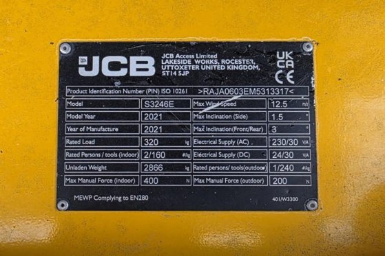 JCB S3246E Electric, 12m Working Height, 320kg Capacit S3246E Electric, 12m Working Height, 320kg Capacit 2021 2 Scissor L...