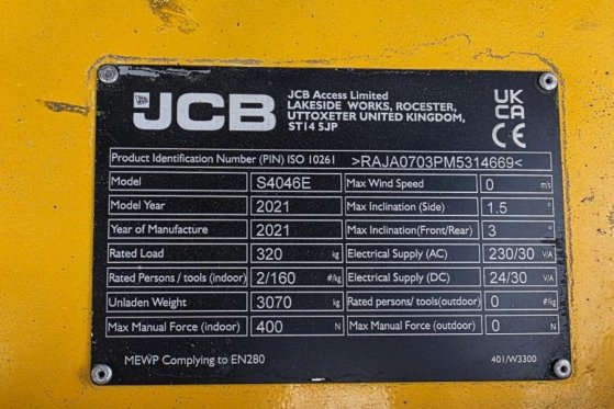 JCB S4046E Valid inspection, 14m Working Height, 320kg S4046E Valid inspection, 14m Working Height, 320kg 2021 2 Scissor L...