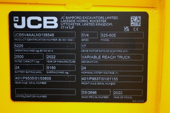 JCB 525-60E Fully Electric, 2500kg Capacity, 6m Liftin 525-60E Fully Electric, 2500kg Capacity, 6m Liftin 2022 2 image 51