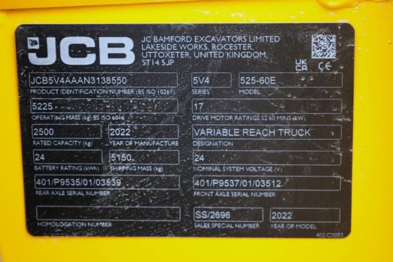 JCB 525-60E Fully Electric, 2500kg Capacity, 6m Liftin 525-60E Fully Electric, 2500kg Capacity, 6m Liftin 2022 2 image 36