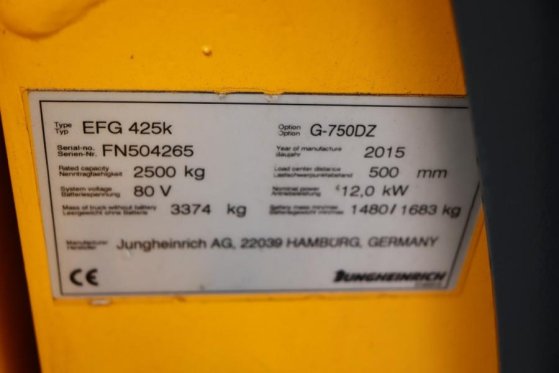 Jungheinrich EFG425K Valid inspection, *Guarantee! Electric, Li EFG425K Valid inspection, *Guarantee! Electric, Li 2015 2 ...