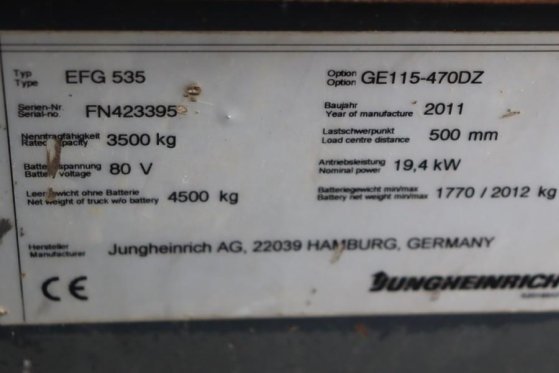 Jungheinrich EFG535 Electric, Lifting Height 4700mm, Freelift 1 EFG535 Electric, Lifting Height 4700mm, Freelift 1 2011 2 ...