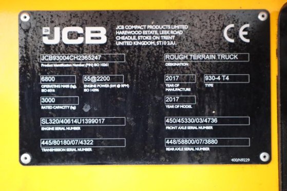 JCB 930-4 T4 Valid inspection, Diesel, 4x4 Drive, 5500 10124 2017 2 Rough Terrain Forklift image 21