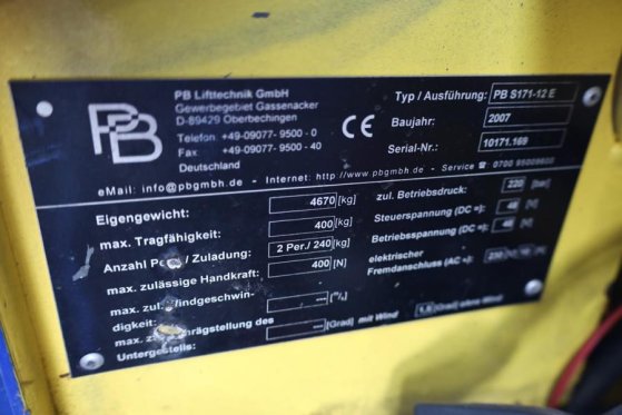 PB Lifttechnik S171-12E Electric, 17.3m Working Height, 400kg Cap PB Lifttechnik S171-12E Electric, 17.3m Working Height, ...