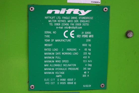 Niftylift HR21 HYBRID As - Is, Hybrid, 4x4 Drive, 21m Workin Niftylift HR21 HYBRID As - Is, Hybrid, 4x4 Drive, 21m Workin ...