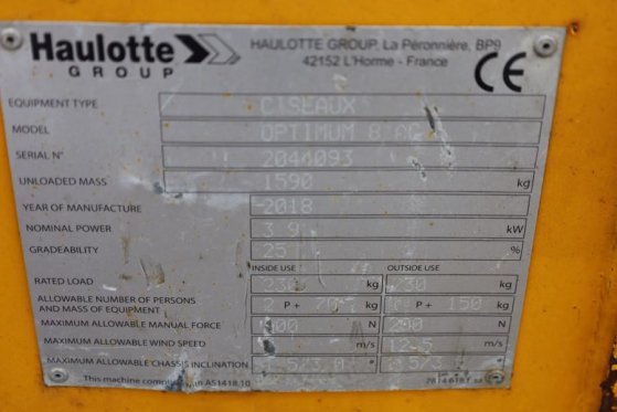 Haulotte Optimum 8 As-Is, Electric, 7.77m Working Height, 2 Haulotte Optimum 8 As-Is, Electric, 7.77m Working Height, 2 20...