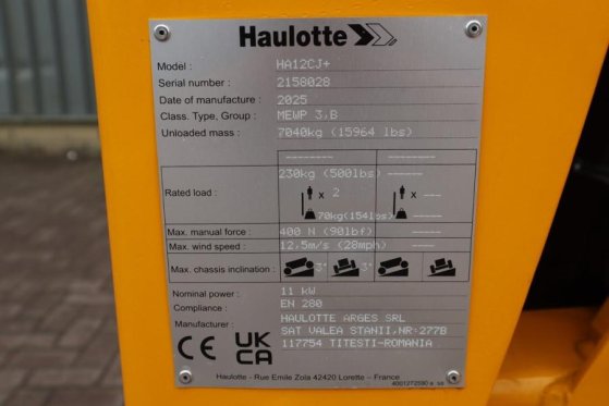 Haulotte HA12CJ+ Electric, 12 m Working Height, 7.2m Reach, Haulotte HA12CJ+ Electric, 12 m Working Height, 7.2m Reach, 20...