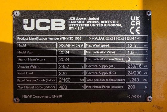 JCB S3246E Electric, 12m Working Height, 320kg Capacit S3246E Electric, 12m Working Height, 320kg Capacit 2024 2 Scissor L...