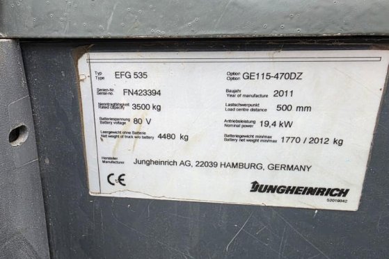 Jungheinrich EFG535 Electric, Lifting Height 4700mm, Freelift 1 EFG535 Electric, Lifting Height 4700mm, Freelift 1 2011 2 ...