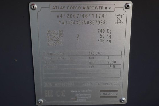 Atlas Copco XAS 58-7 Valid inspection, Diesel, Volume flow 3 m XAS 58-7 Valid inspection, Diesel, Volume flow 3 m 2022 2 C...