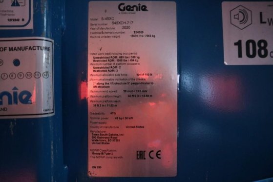 Genie S45XC Valid inspection, 15.5m Working Height, 11 m S45XC Valid inspection, 15.5m Working Height, 11 m 2020 2 image 6