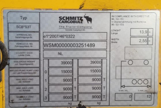 Schmitz Cargobull SCB3ST CoC Documents, TuV Loading Certificate, Dut Schmitz Cargobull SCB3ST CoC Documents, TuV Loading C...