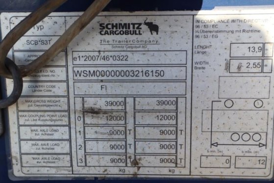 Schmitz Cargobull SCB3ST CoC Documents, Dutch Registration, 3-Axle M Schmitz Cargobull SCB3ST CoC Documents, Dutch Registr...
