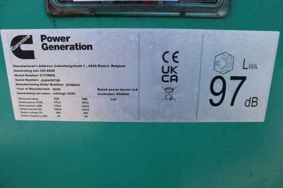 Cummins C170D5Q Declaration of Conformity, Diesel, 170kVA, C170D5Q Declaration of Conformity, Diesel, 170kVA, 2025 2 Gener...