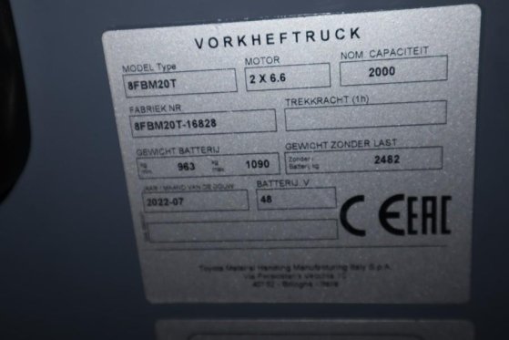 Toyota 8FBM20T Valid inspection, *Guarantee! Electric, 47 8FBM20T Valid inspection, *Guarantee! Electric, 47 2022 2 Forkli...