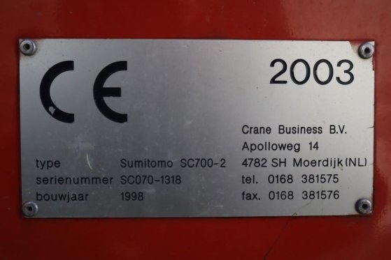 Sumitomo SC700-II 70t Capacity, 43m Boom, 31m Movable Jib, Sumitomo SC700-II 70t Capacity, 43m Boom, 31m Movable Jib, 1998...