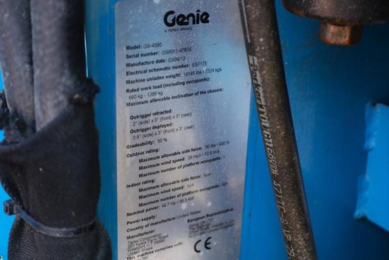 Genie GS4390 Diesel, 4x4 Drive, 15m Working Height, 680k GS4390 Diesel, 4x4 Drive, 15m Working Height, 680k 2012 2 Scissor...